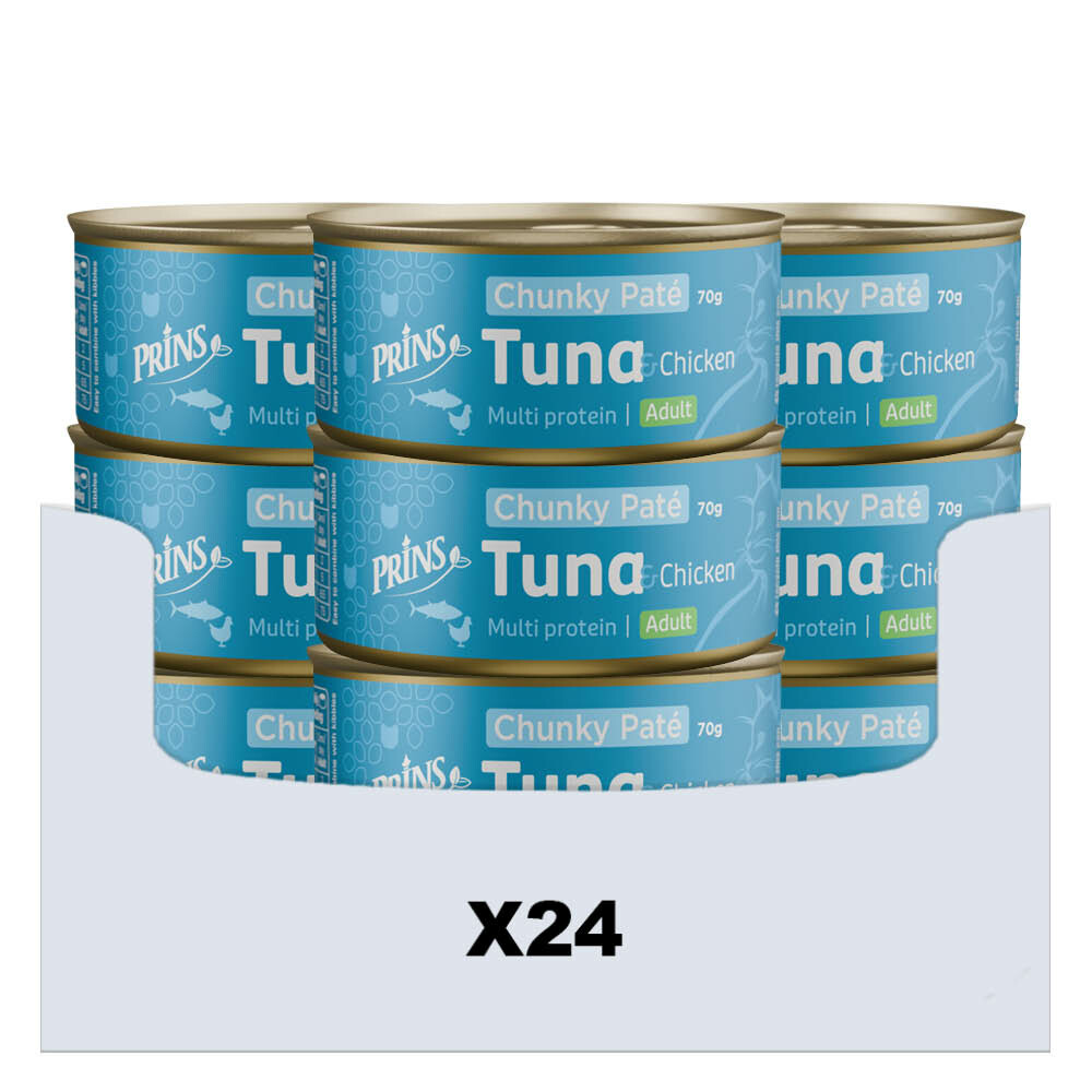 24x Prins Chunky Paté Kattenvoer Nat Tonijn&Kip 70 gr