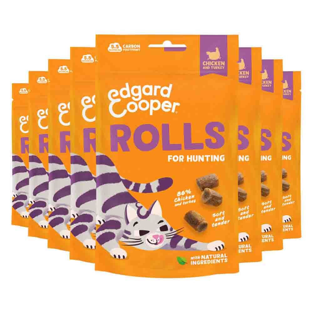8x Edgard & Cooper Adult Rolls Kattensnack Kip & Kalkoen 45 gr