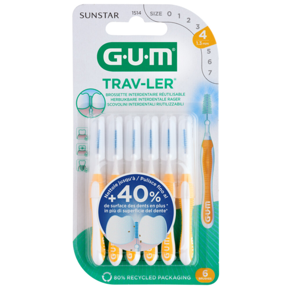 GUM Trav-Ler Ragers Geel 1.3mm 6 stuks