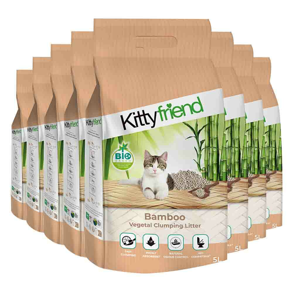 8x Kitty Friend Kattenbakvulling Vegetal Bamboo Clumping Litter 5 liter