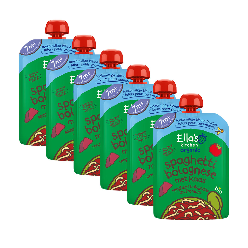 6x Ella's Kitchen Maaltijdzakje 7+ m Spaghetti Bolognese Kaas 130 gr