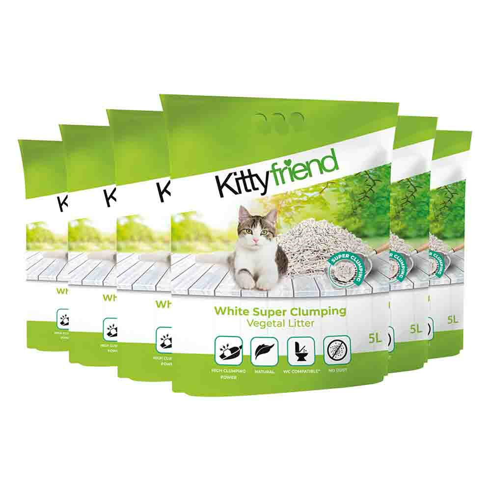 6x Kitty Friend Kattenbakvulling Vegetal White Super Clumping Litter 5 liter