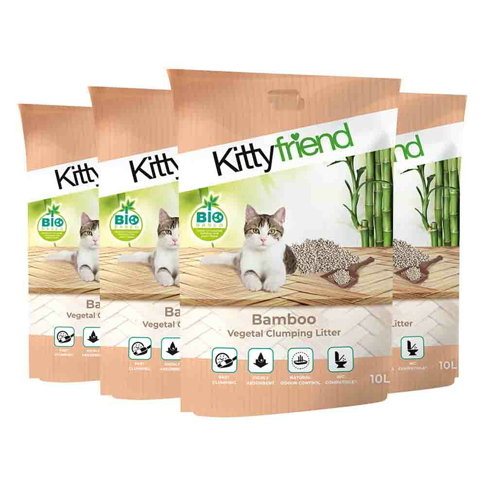 4x Kitty Friend Kattenbakvulling Vegetal Bamboo Clumping Litter 10 liter