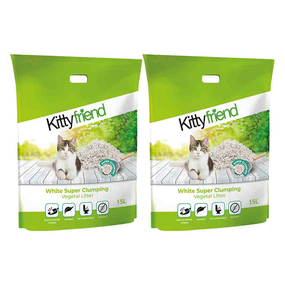 2x Kitty Friend Kattenbakvulling Vegetal White Super Clumping Litter 15 liter