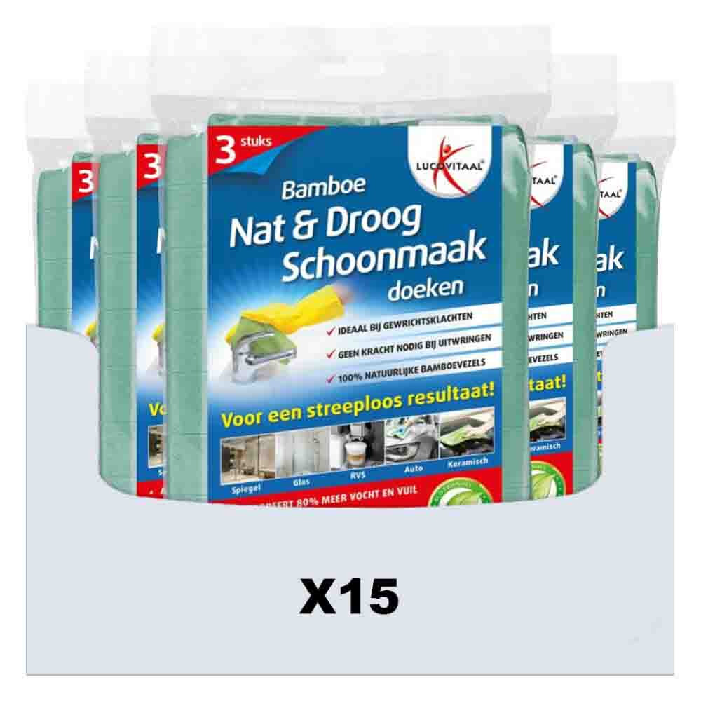 15x Lucovitaal Schoonmaakdoek Bamboe 3 stuks