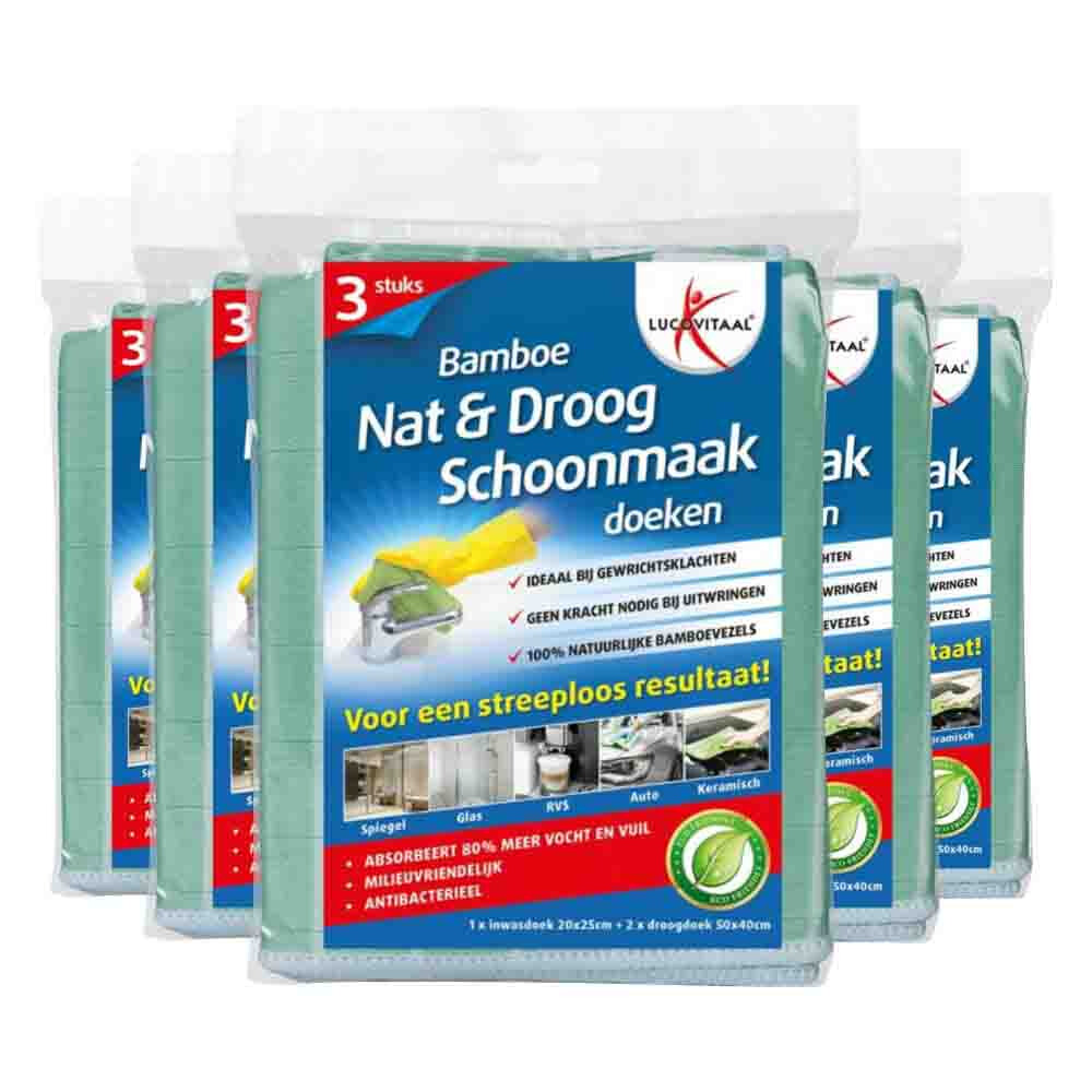 5x Lucovitaal Schoonmaakdoek Bamboe 3 stuks