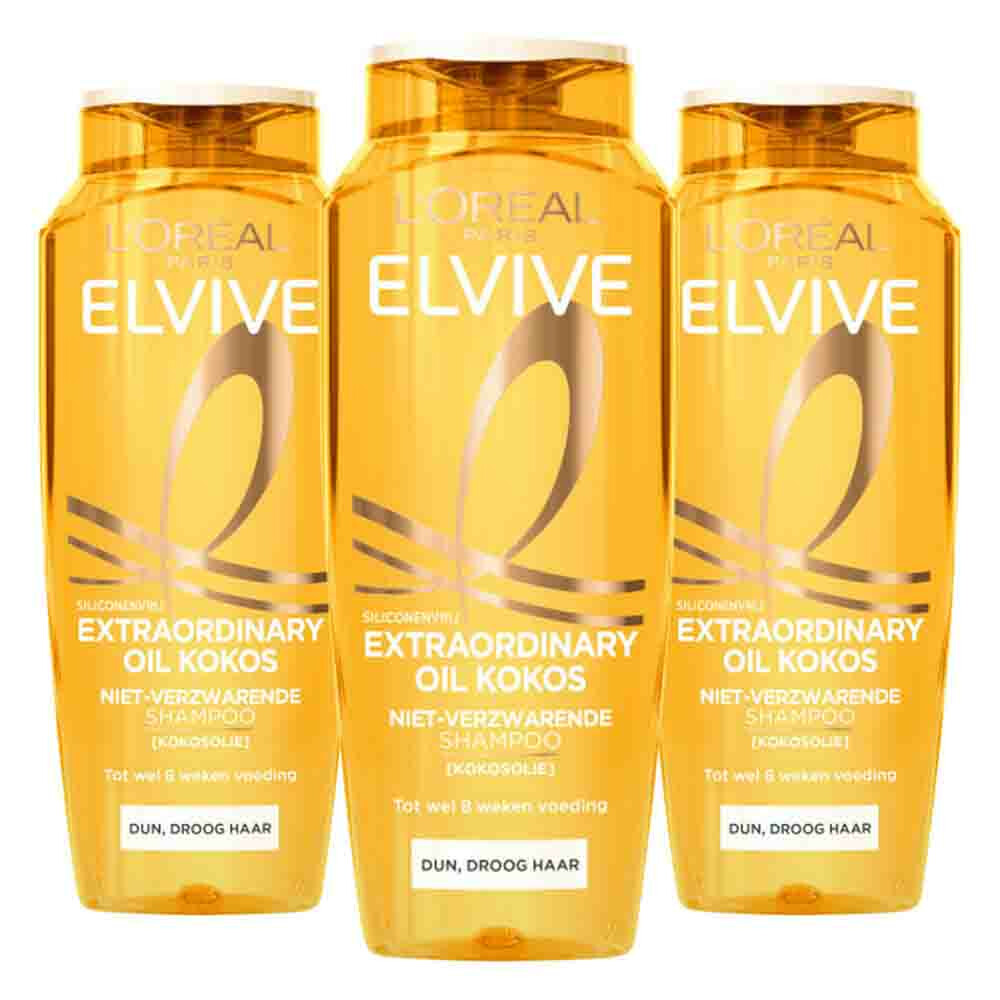 3x L'Oréal Elvive Extraordinary Oil Shampoo Kokos 250 ml
