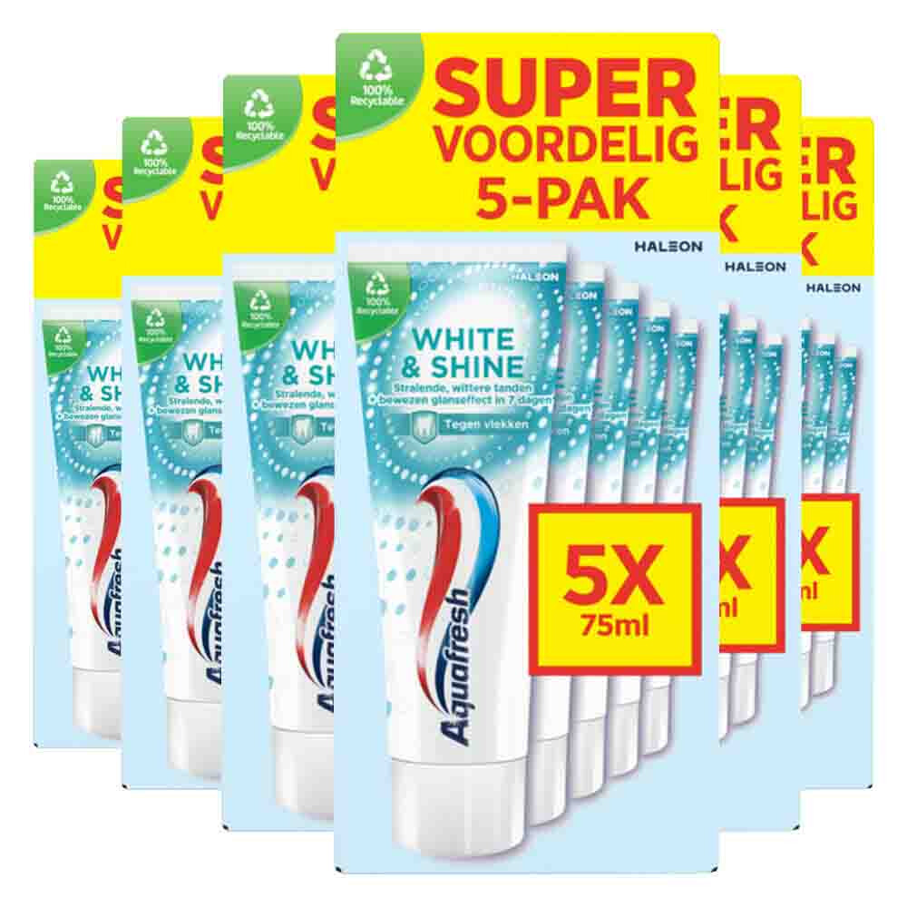 6x Aquafresh 5-pack Tandpasta White&Shine 5 x 75 ml