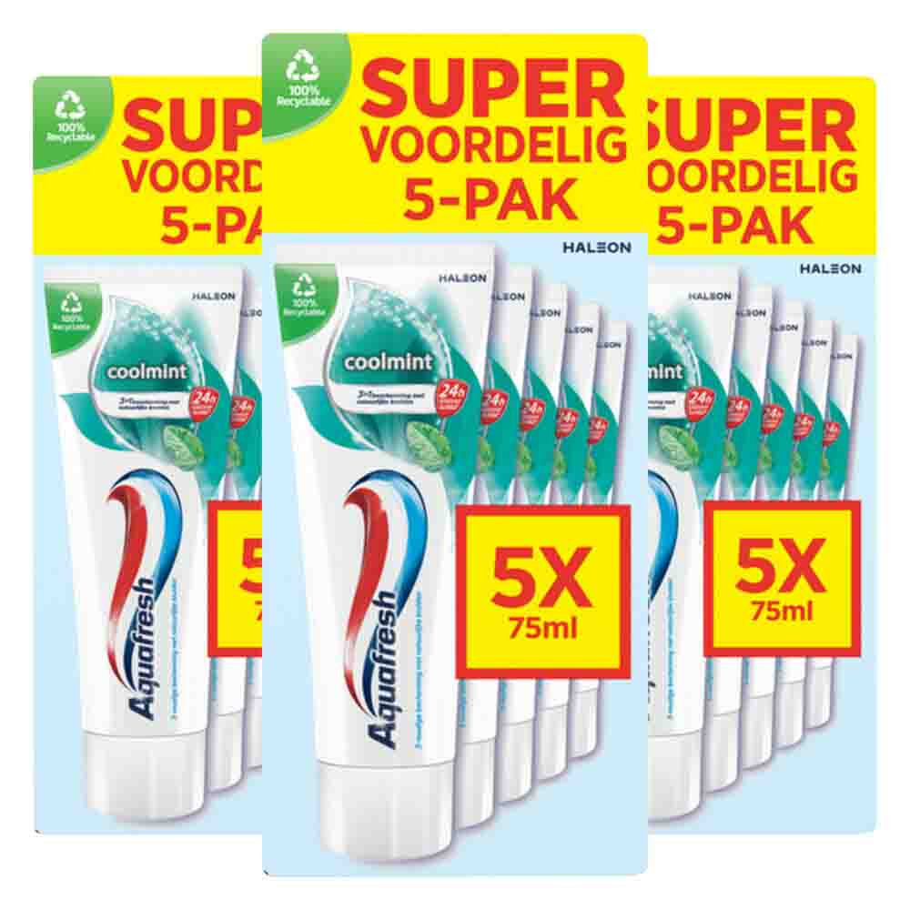 3x Aquafresh 5-pack Tandpasta Coolmint 5 x 75 ml