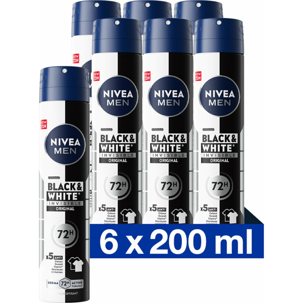 6x Nivea Men Deodorant Spray Invisible for Black&White 200 ml