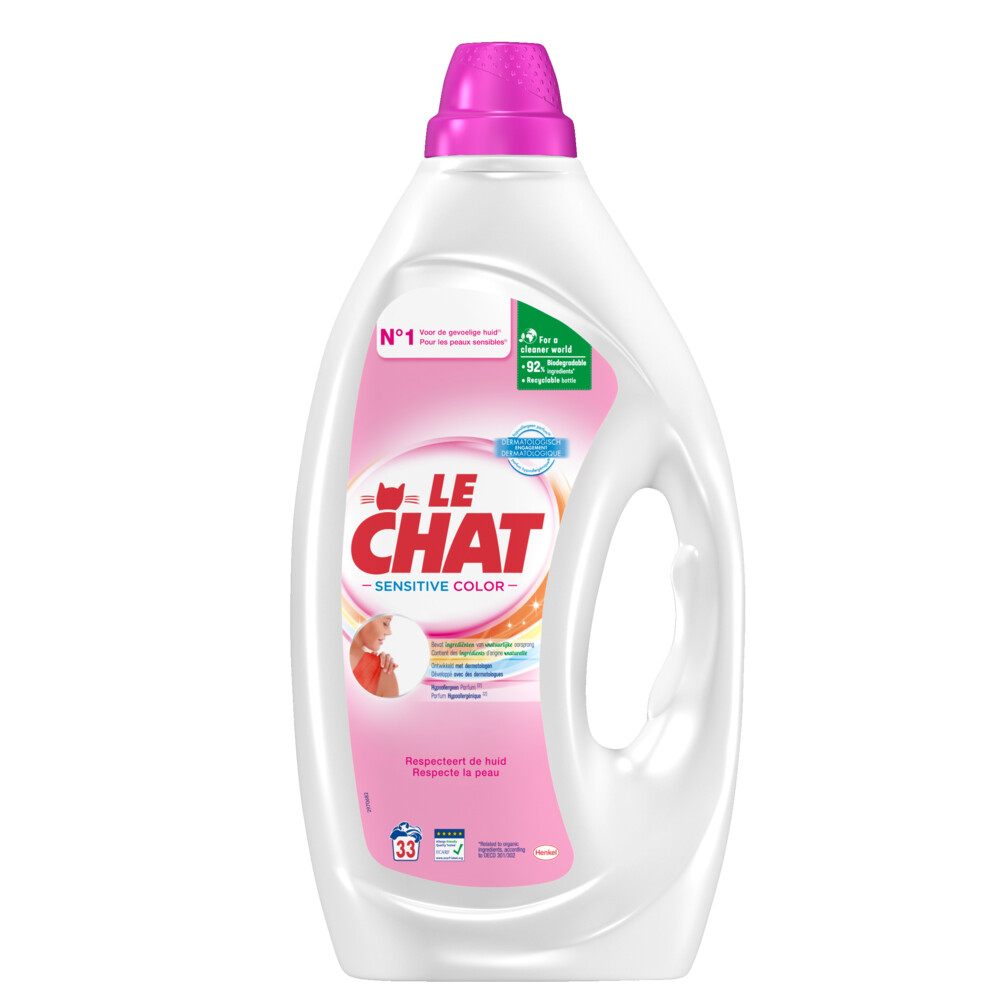 4x Le Chat Vloeibaar Wasmiddel Sensitive Color 33 wasbeurten 1,485 liter