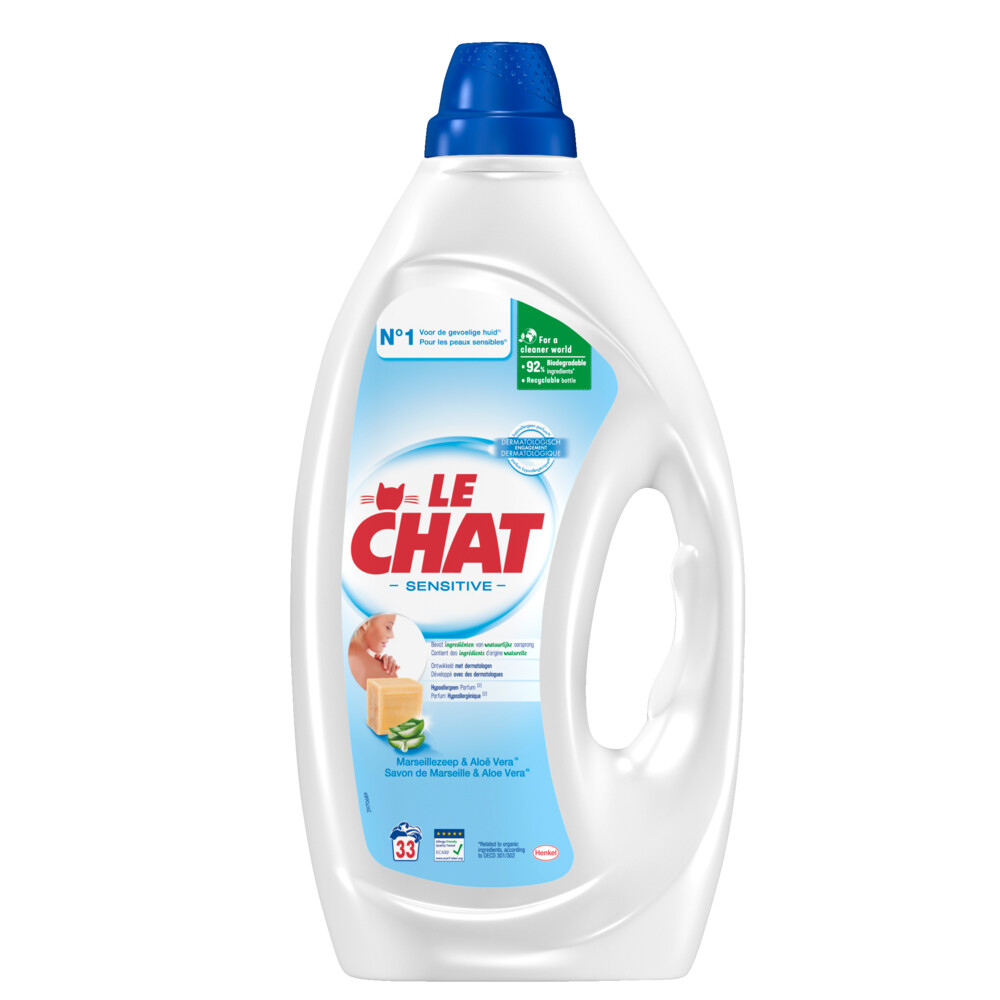4x Le Chat Vloeibaar Wasmiddel Sensitive 33 wasbeurten 1,485 liter