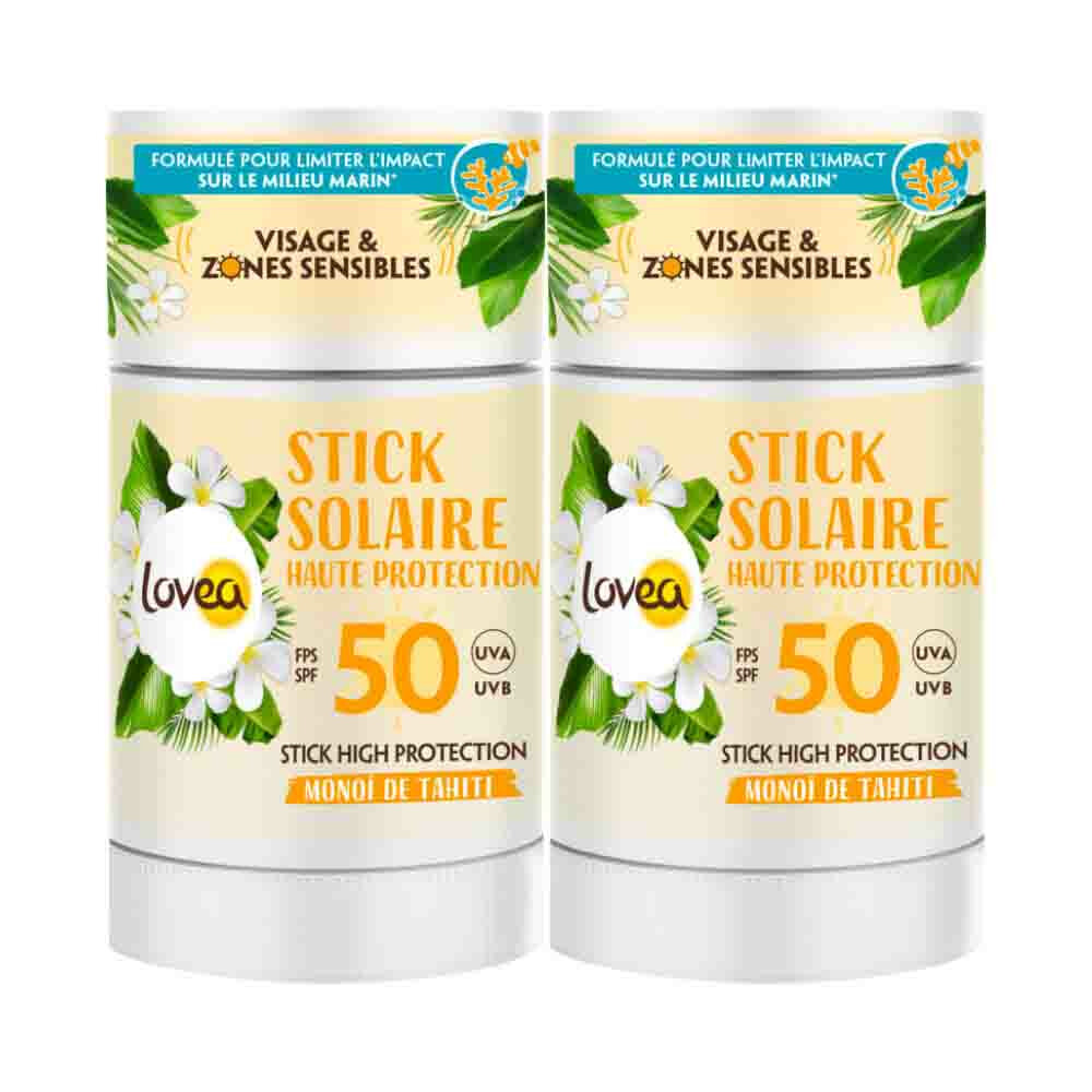 2x Lovea Sun Zonnebrand stick Face&Sensitive Areas High Protection SPF 50 40 gr