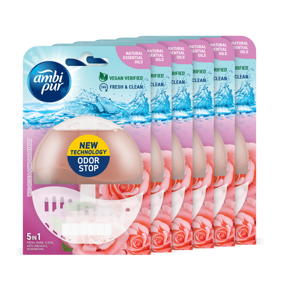 6x Ambi Pur Toiletblok Starterkit 5in1 Wild Rose&Pink Grapefruit