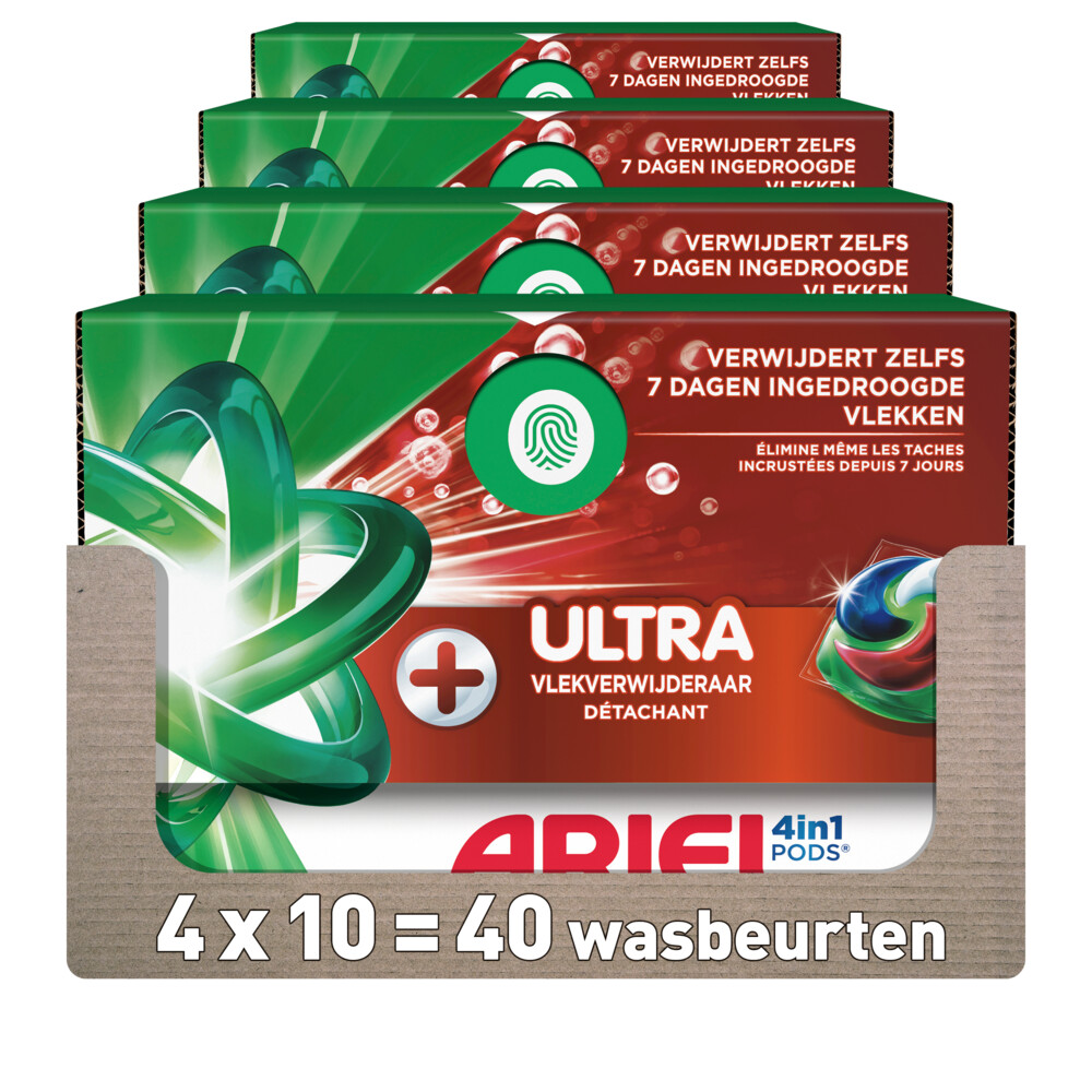 4x Ariel 4in1 Wasmiddel Pods Ultra Vlekverwijderaar 10 stuks