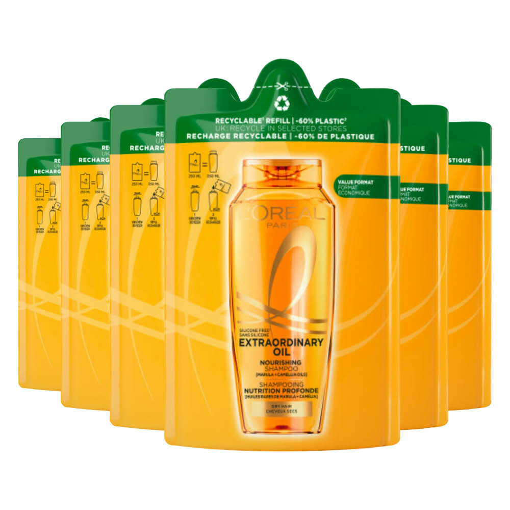 6x L'Oréal Elvive Extraordinary Oil Shampoo Refill 250 ml