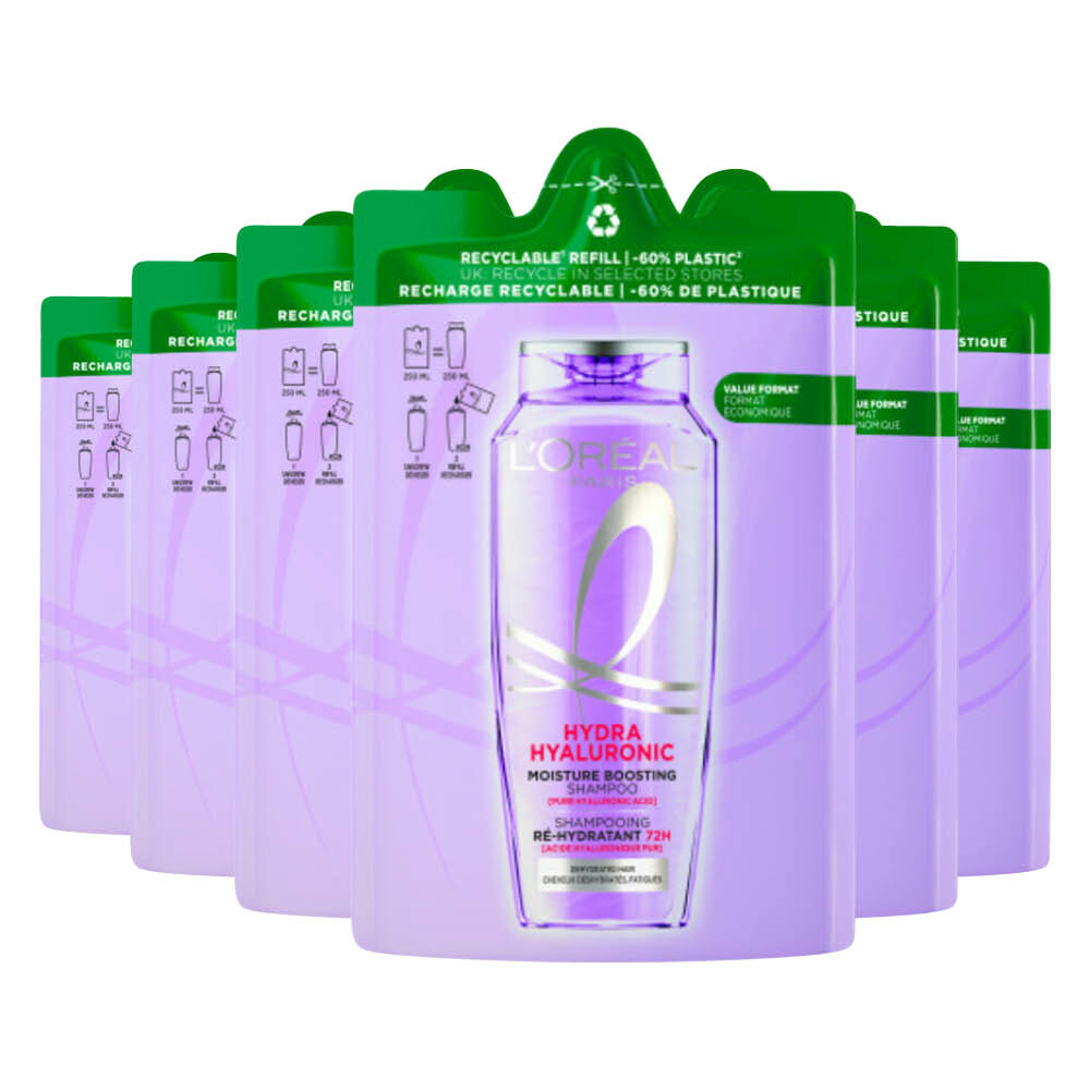 6x L'Oréal Elvive Hydra Hyaluronic Shampoo Refill 250 ml
