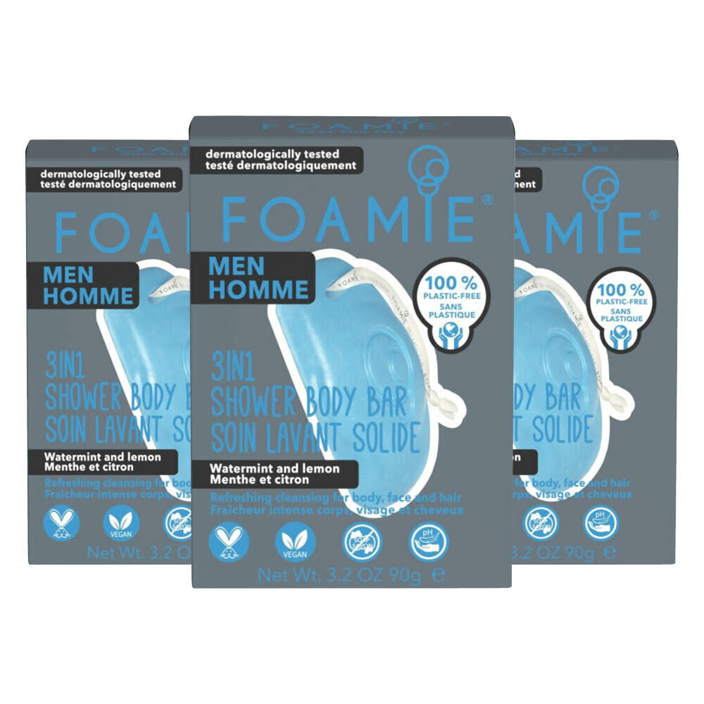 3x Foamie Men 3-In-1 Bar Watermint&Lemon 90 gr