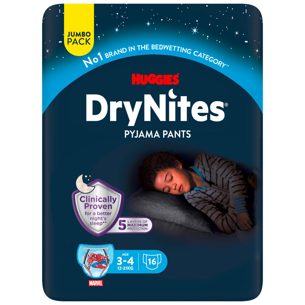Huggies DryNites Nachtbroekjes Jongen 3-4 jaar 16 x 4 = 64 stuks