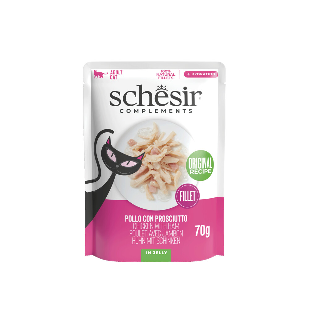 12x Schesir Complementary Kattenvoer Kip&Ham in Gelei 70 gr