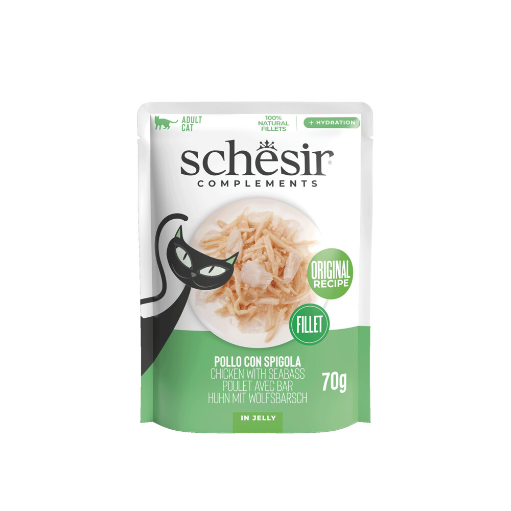 12x Schesir Complementary Kattenvoer Kip&Zeebaars in Gelei 70 gr