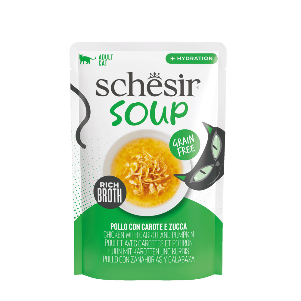 12x Schesir Complementary in Soep Kattenvoer Nat Kip&Pompoen 40 gr
