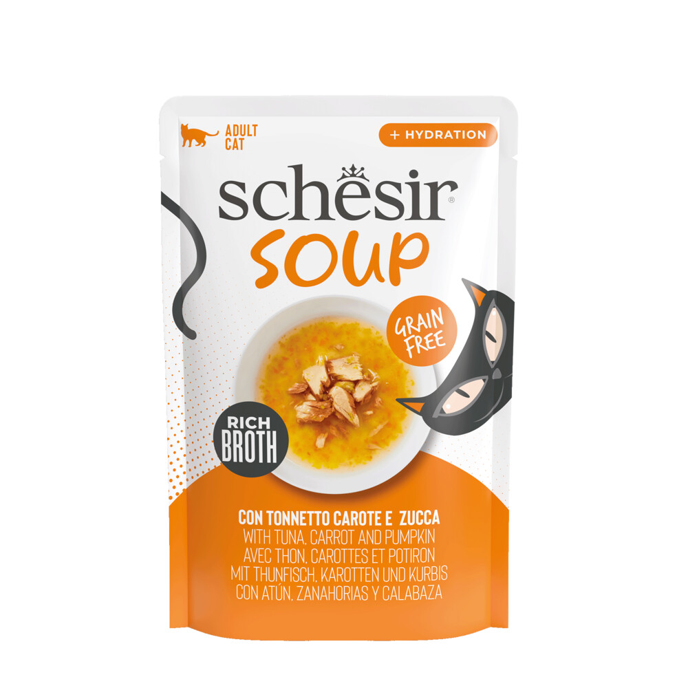 12x Schesir Complementary in Soep Kattenvoer Nat Tonijn&Pompoen 40 gr