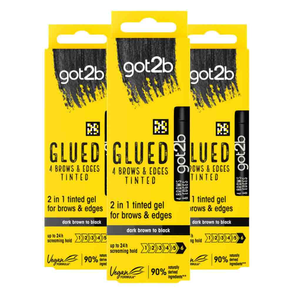 3x Got2b Glued 4 Brows & Edges Tinted Black 16 ml