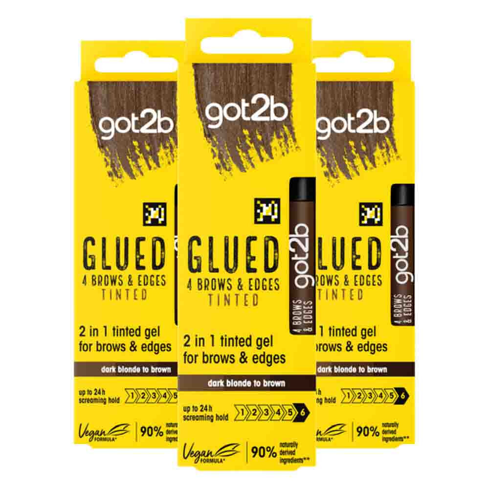 3x Got2b Glued 4 Brows & Edges Tinted Brown 16 ml