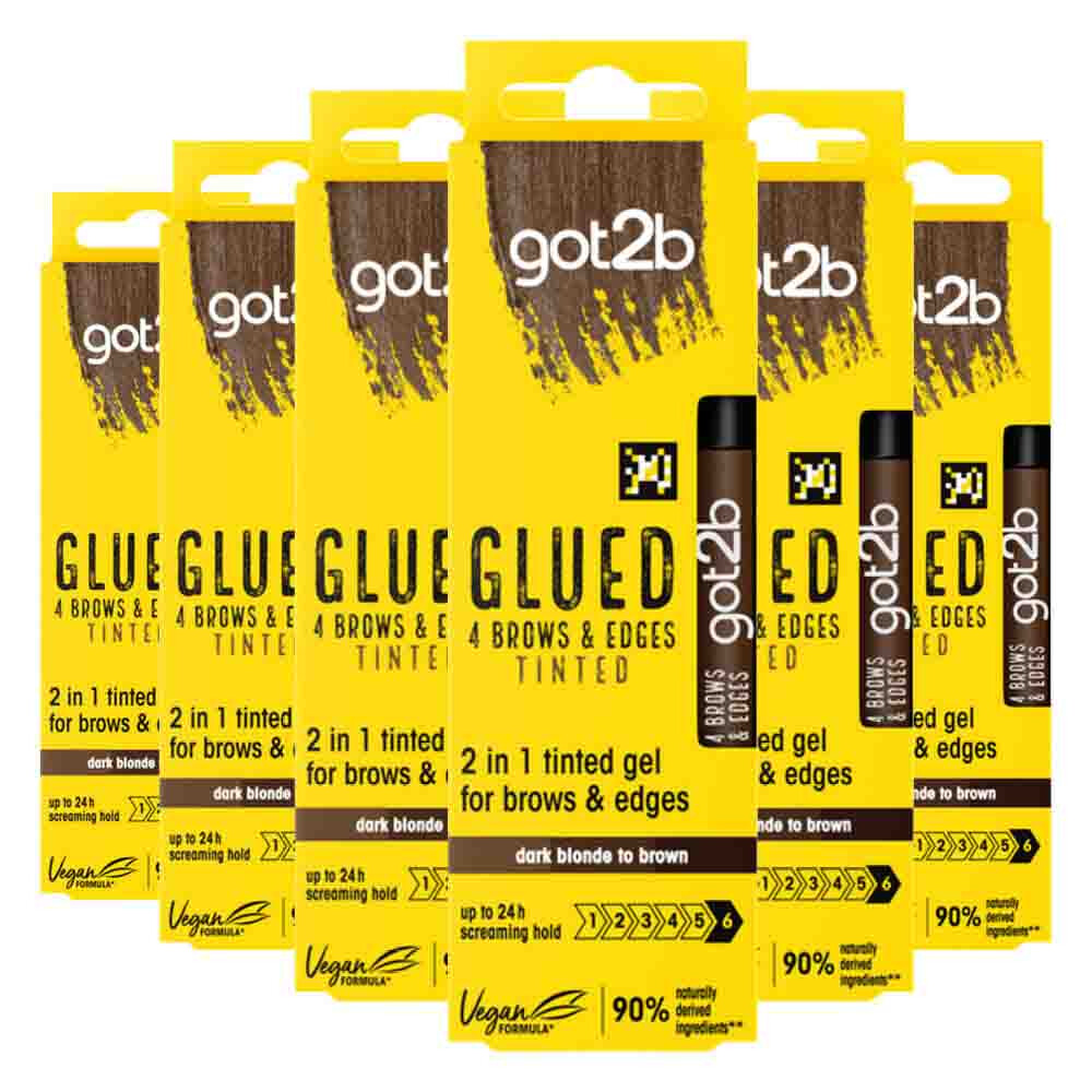 6x Got2b Glued 4 Brows & Edges Tinted Brown 16 ml