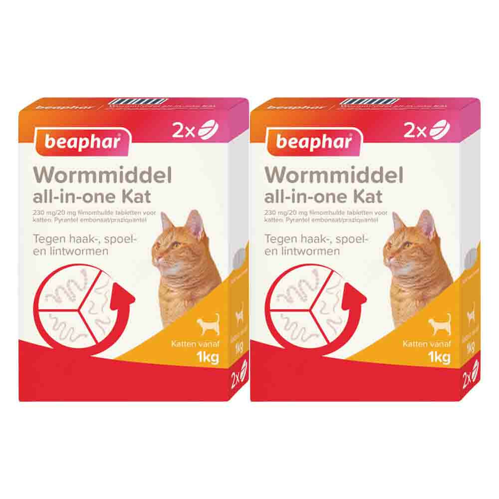 2x Beaphar All-in-one Ontworming Tabletten Kat Vanaf 1 kg 2 tabletten