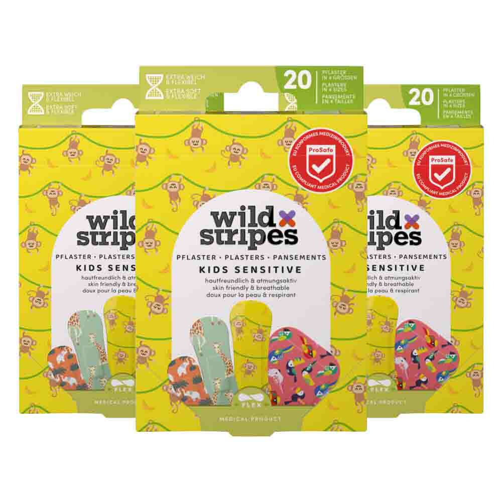3x Wild Stripes Pleisters Kids Sensitive Jungle Vibe 20 stuks