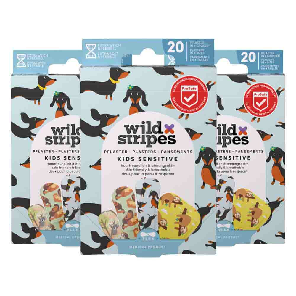 3x Wild Stripes Pleisters Kids Sensitive Animal Fun 20 stuks