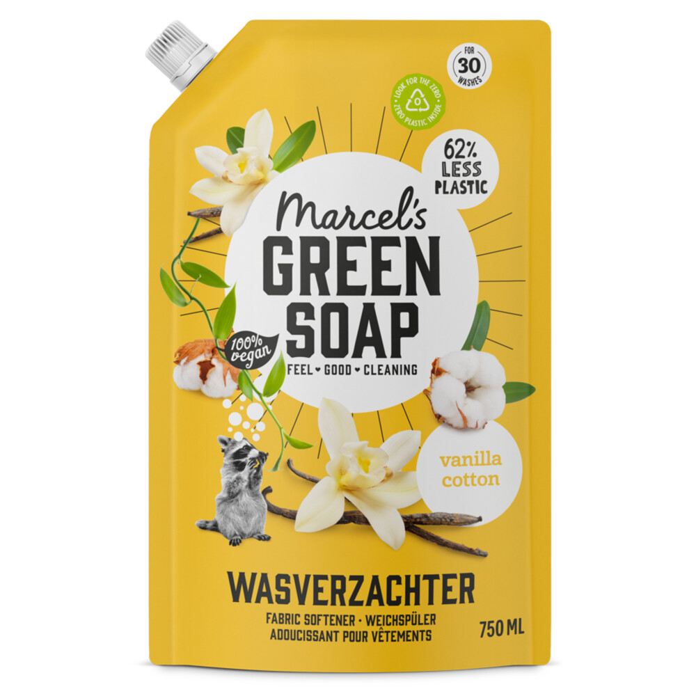 2+1 gratis: Marcel's Green Soap Wasverzachter Katoen&Vanille Navulling 750 ml