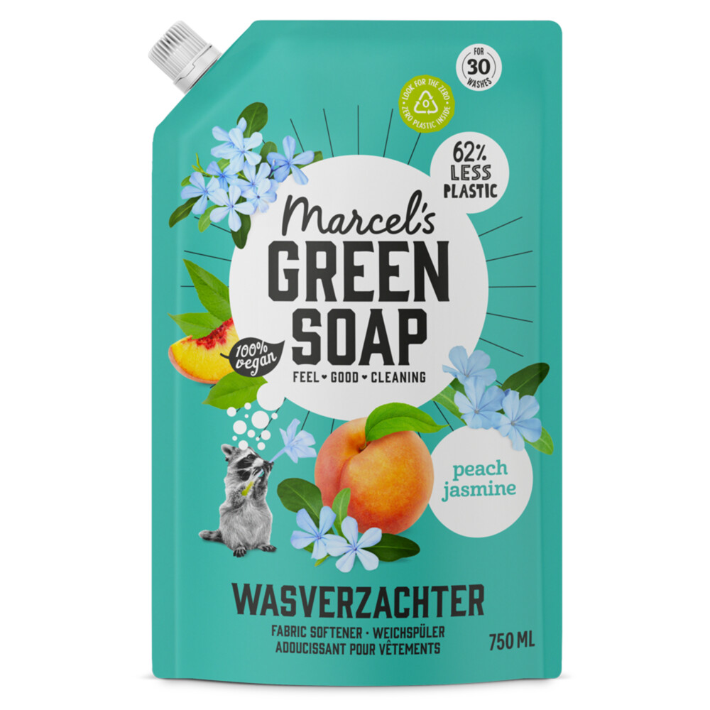 2+1 gratis: Marcel's Green Soap Wasverzachter Peach&Jasmine Navulling 750 ml