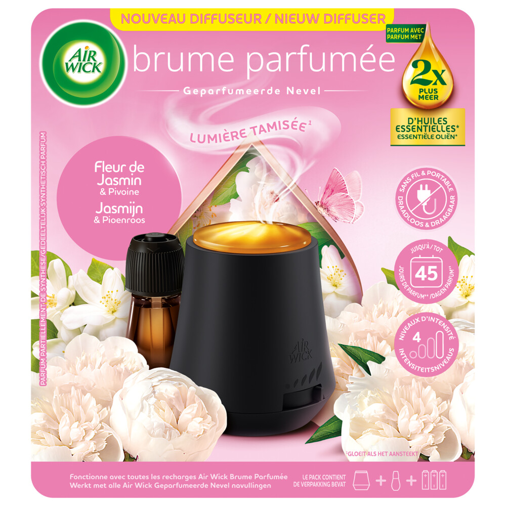 4x Air Wick Essential Mist Automatische Luchtverfrisser Starter Kit Jasmijn&Pioenroos 20 ml