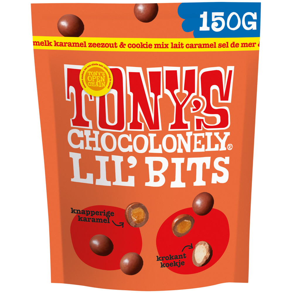 Tony's Chocolonely Lil'Bits Melk Karamel Zeezout Biscuit 150 gr