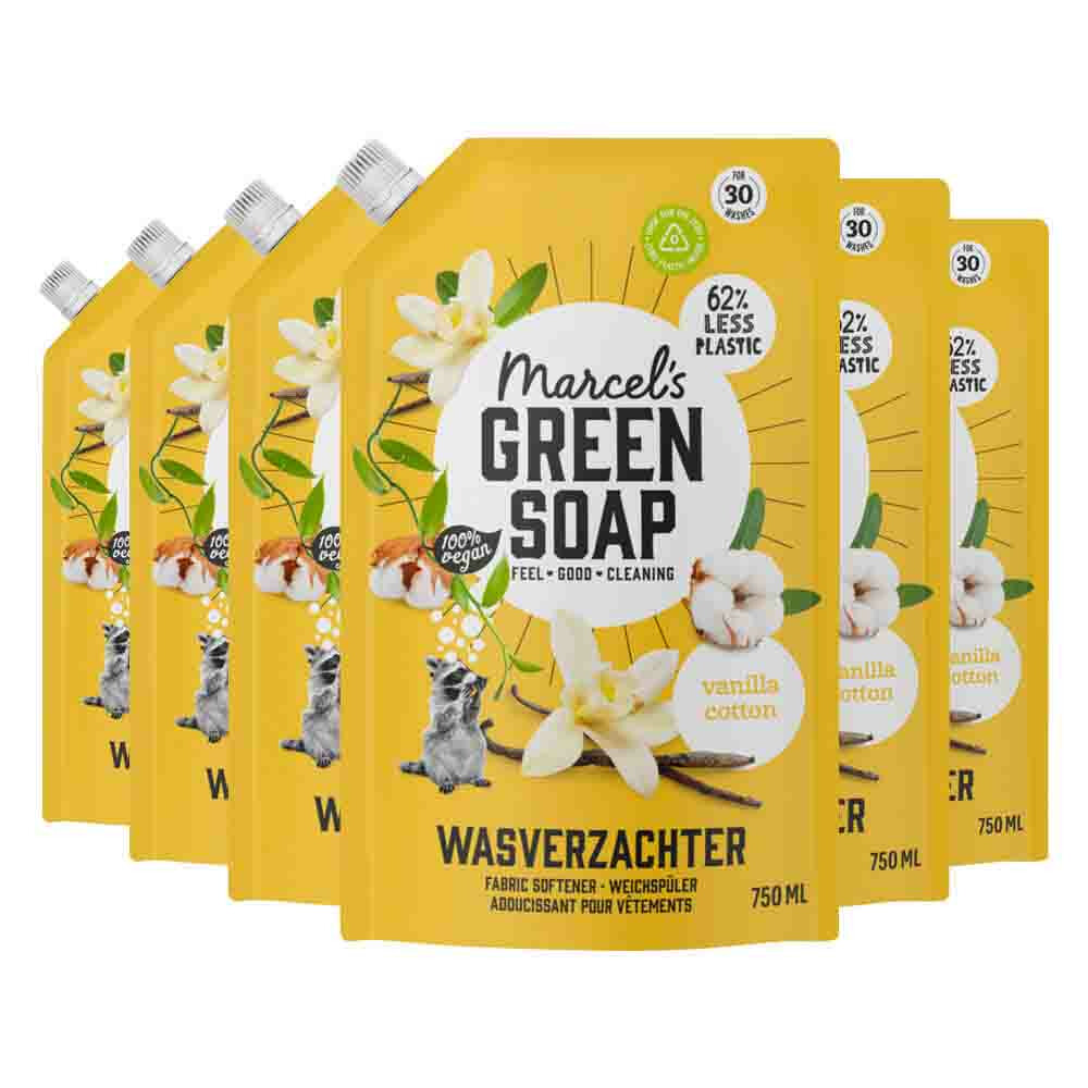 6x Marcel's Green Soap Wasverzachter Katoen&Vanille Navulling 750 ml
