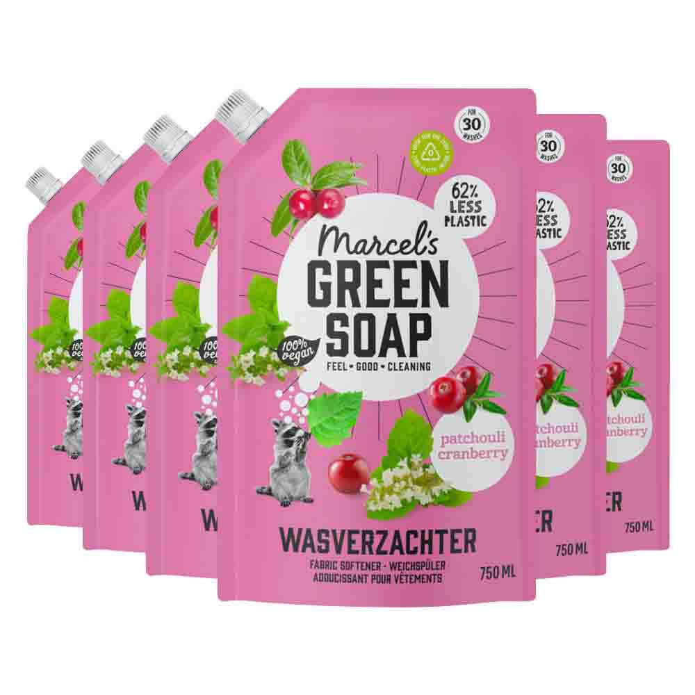 6x Marcel's Green Soap Wasverzachter Patchouli&Cranberry Navulling 750 ml