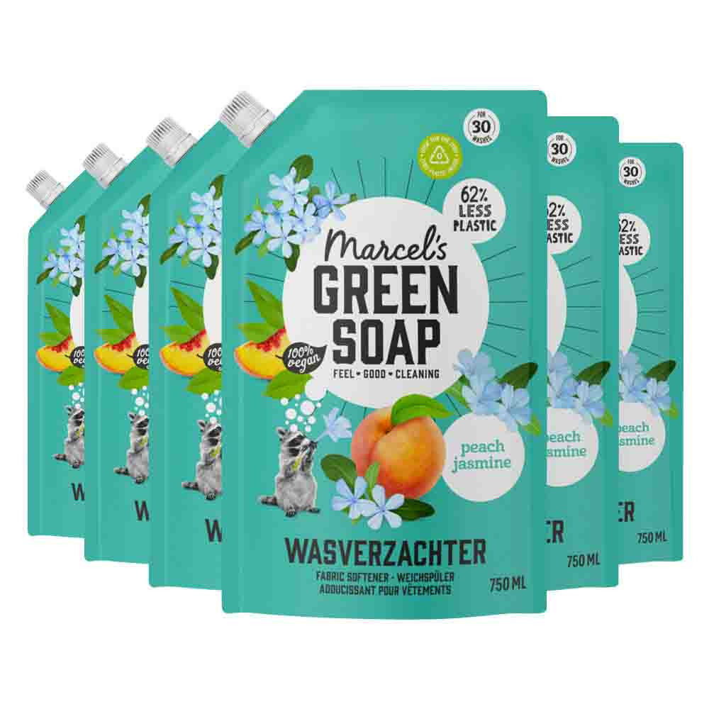 6x Marcel's Green Soap Wasverzachter Peach&Jasmine Navulling 750 ml