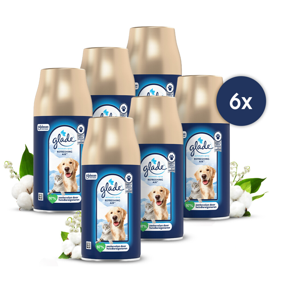 6x Glade Automatic Spray Navulling Refreshing Air tegen Huisdierengeurtjes 269 ml