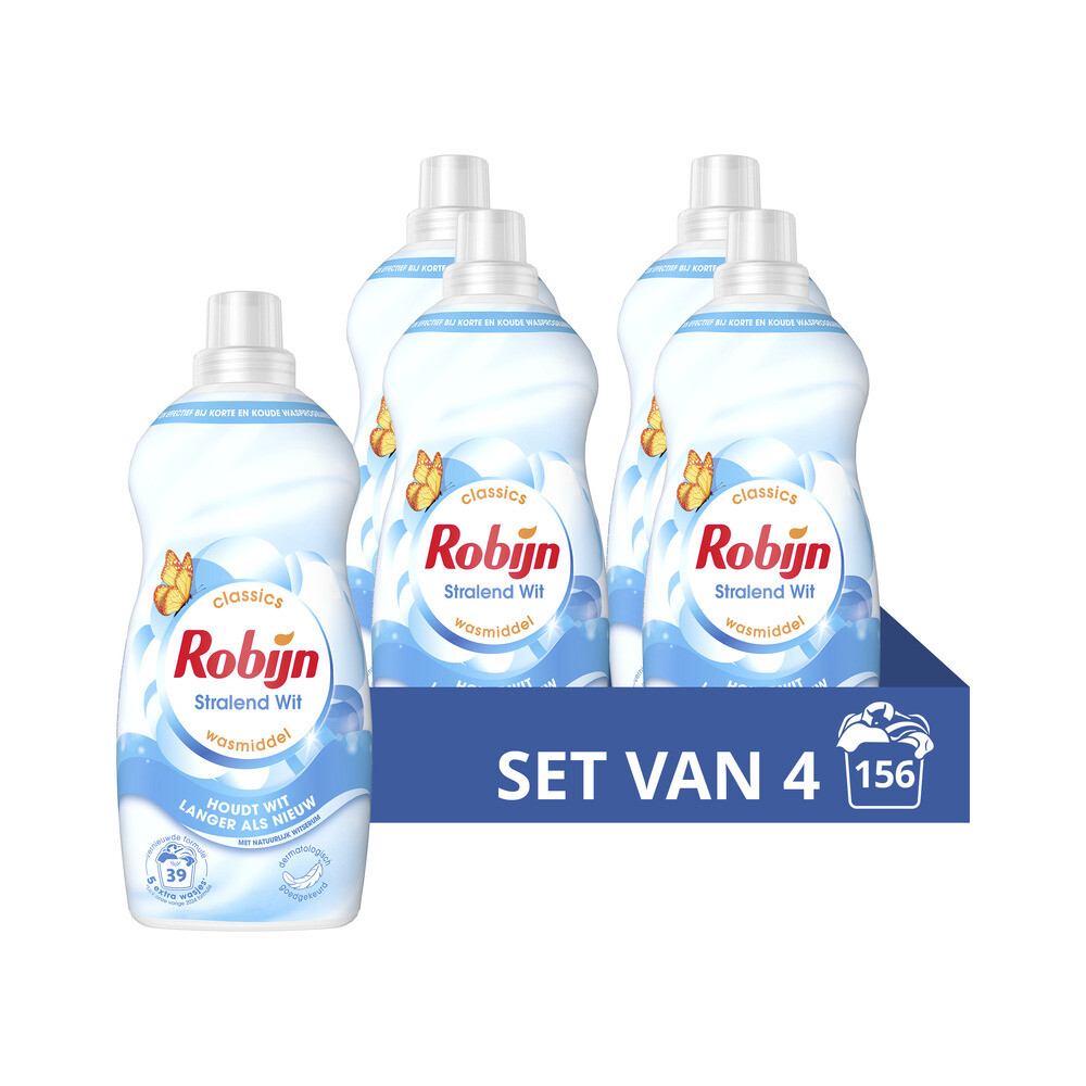 4x Robijn Klein&Krachtig Wasmiddel Stralend Wit 39 Wasbeurten 1,19 liter