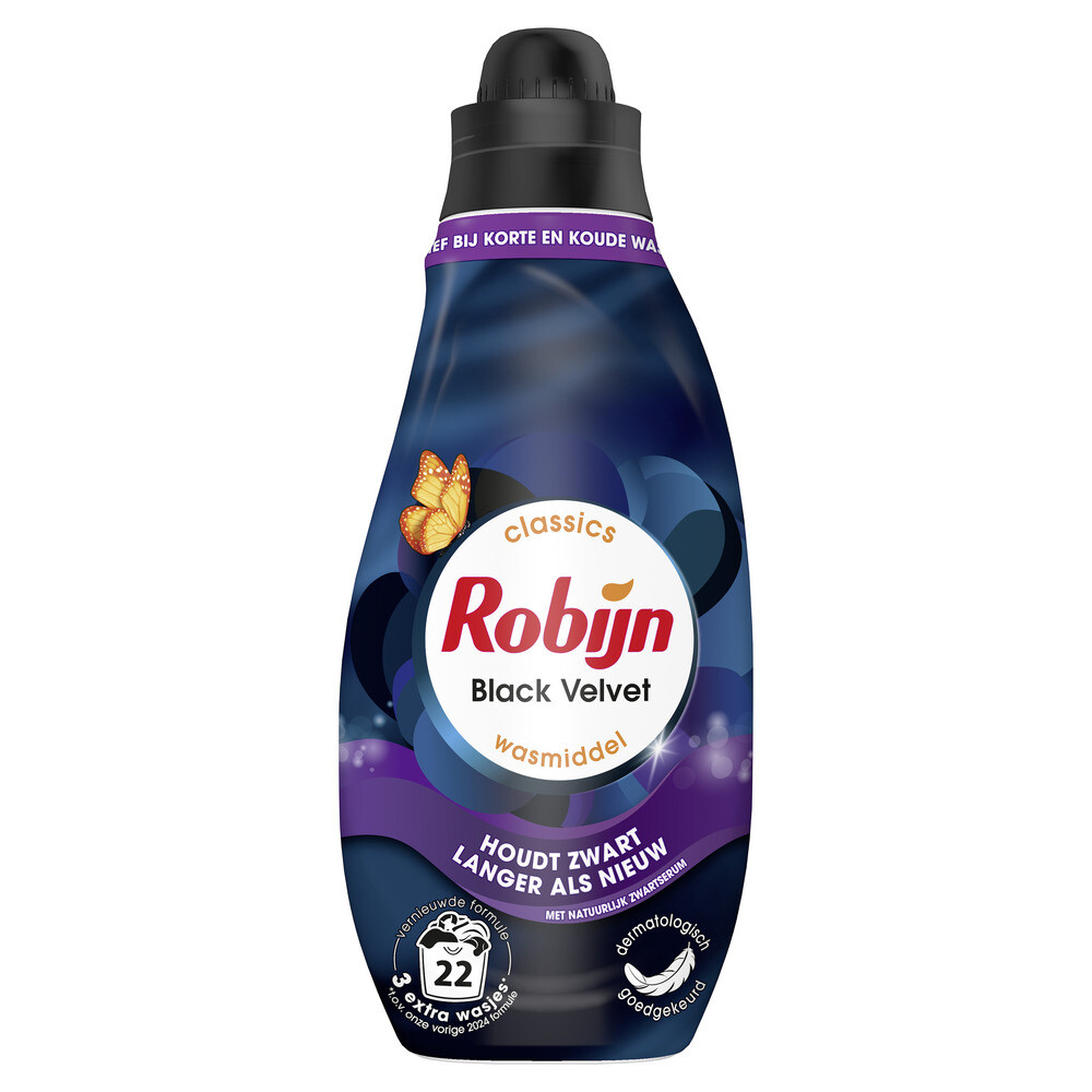4x Robijn Klein &amp; Krachtig Wasmiddel Black Velvet 22 Wasbeurten 665 ml