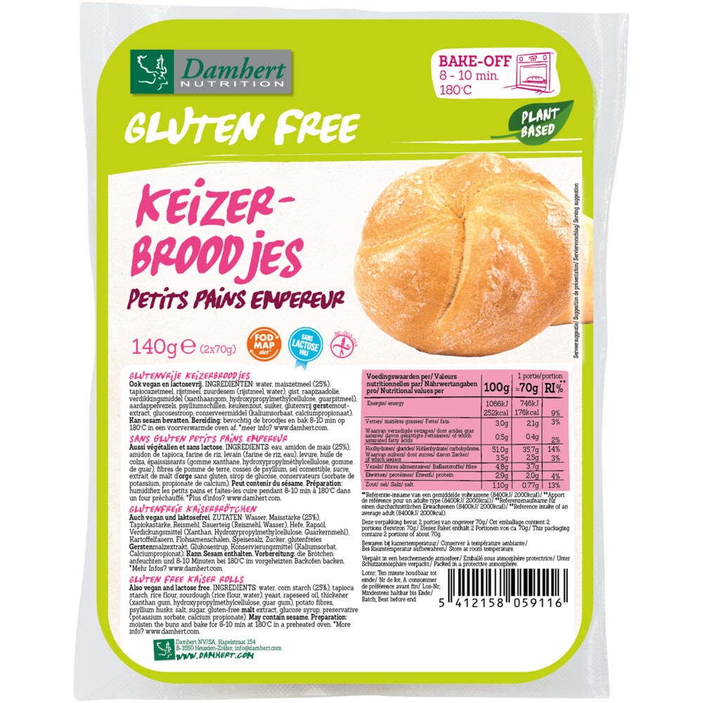 3x Damhert Keizerbroodjes Glutenvrij 140 gr