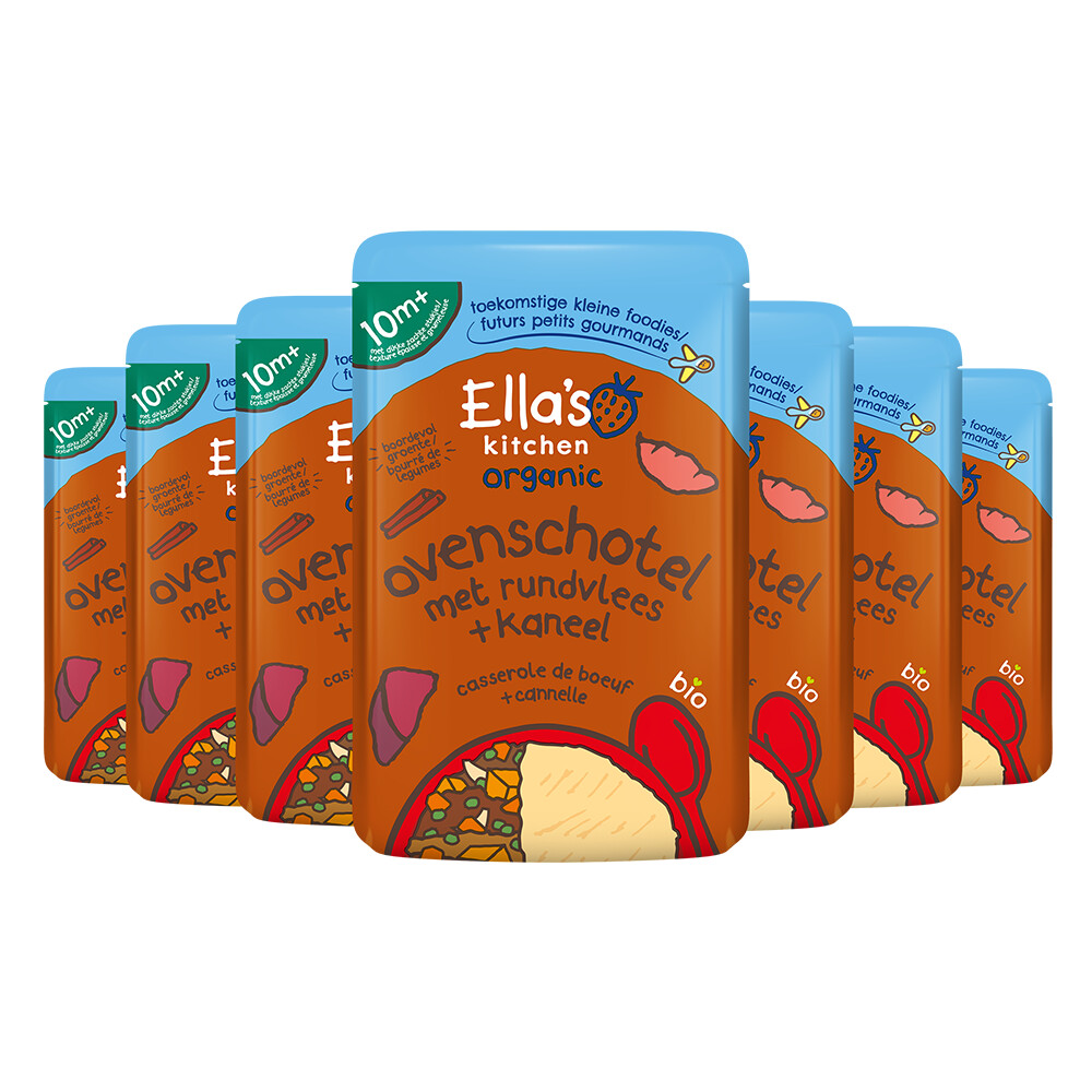 7x Ella's Kitchen Biologisch Maaltijdzakje 10+m Ovenschotel Rundvlees Kaneel 190 gr