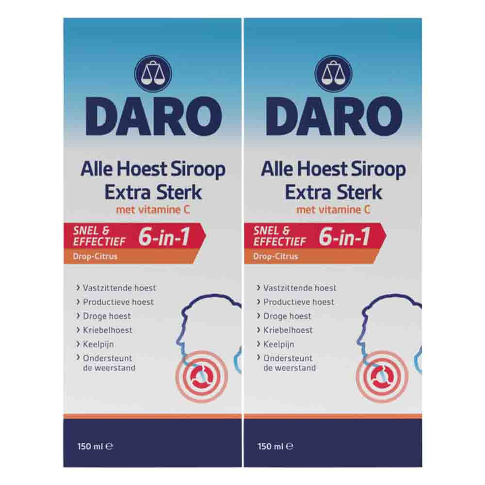 2x Daro Alle Hoest Siroop Extra Sterk met Vitamine C 150 ml