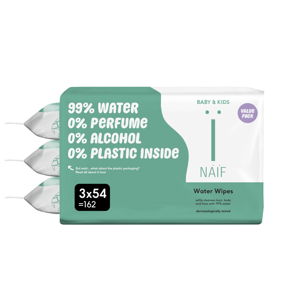 Naif Billendoekjes Water Basis Plasticvrij 3x54 = 162 stuks