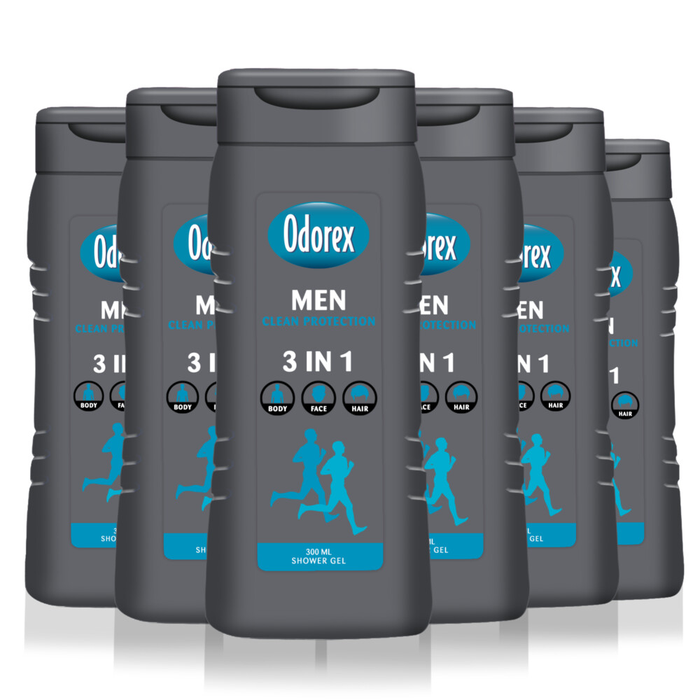 6x Odorex Douchegel For Men 3-in-1 Clean Protection 300 ml