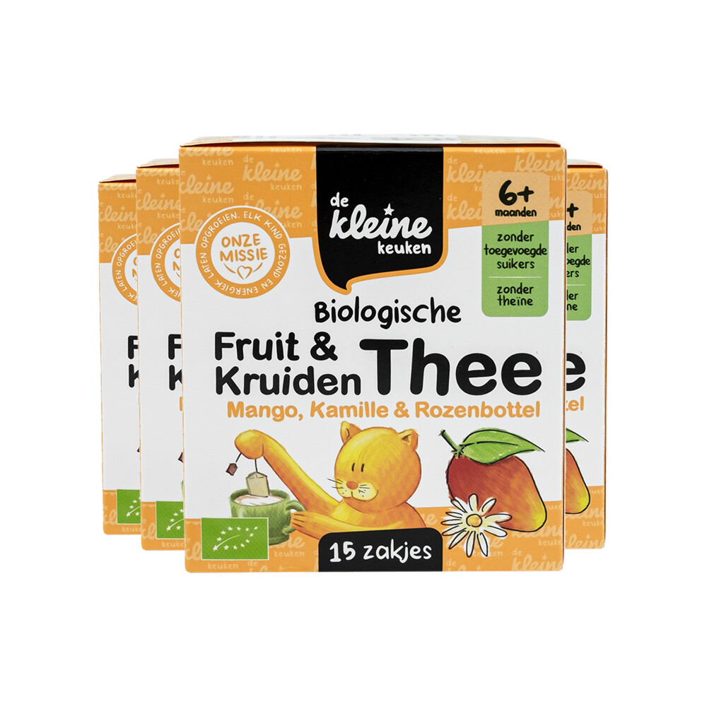 4x de Kleine Keuken Bio Thee 6+m Mango Kamille&Rozenbottel 30 gr