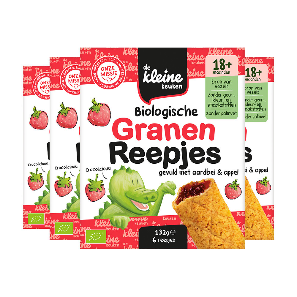 De Kleine Keuken 4x  Granenreepjes Aardbei&Appel 132 gr